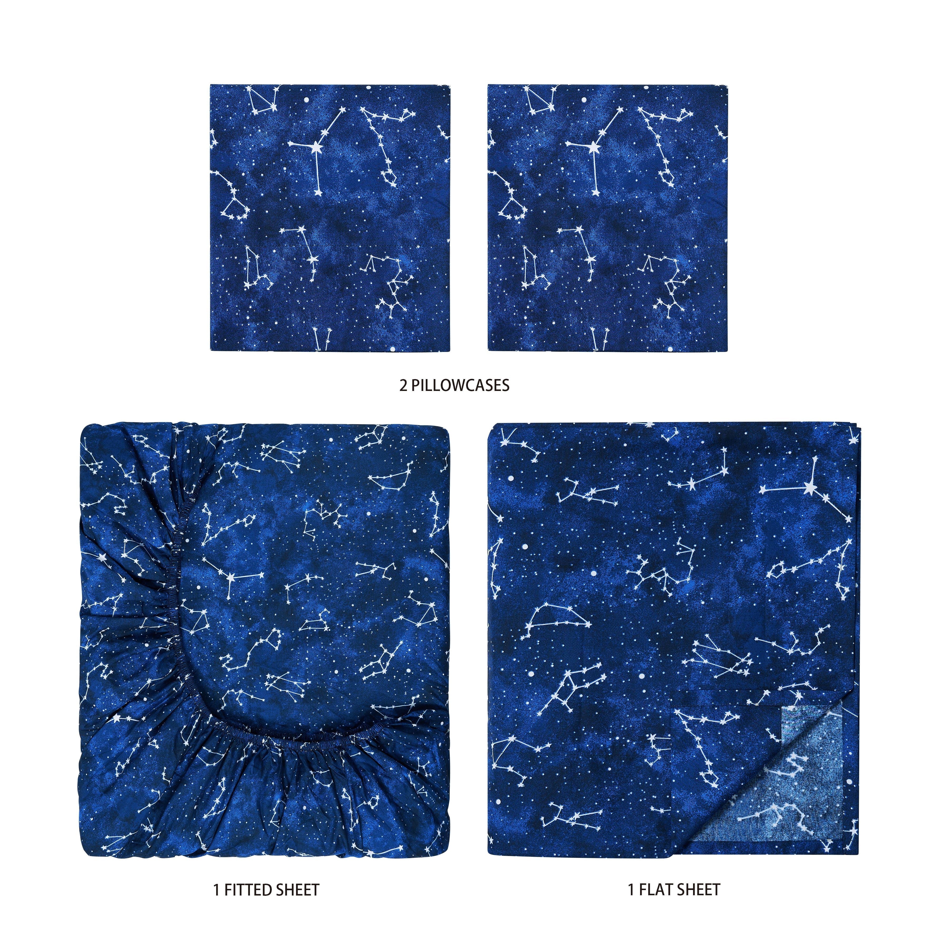 Ultra-Soft Kids Soft Microfiber Sheet Set, Navy Blue Stars, Full, 4 Pieces, Easy Care - Cooling Hotel Quality Bedding Sheets and Pillowcases Detail