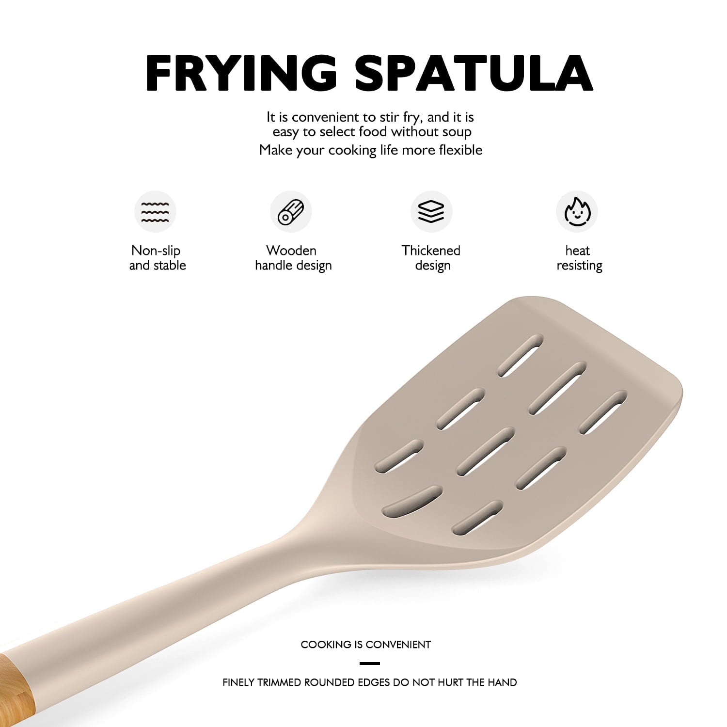 Durable Steel Large Silicone Cooking Utensils - Heat Resistant Kitchen Utensil Set with Wooden Handles, Spatula,Turner, Slotted Spo... - High-Precision Culinary Tool for Baking & Cooking Detail