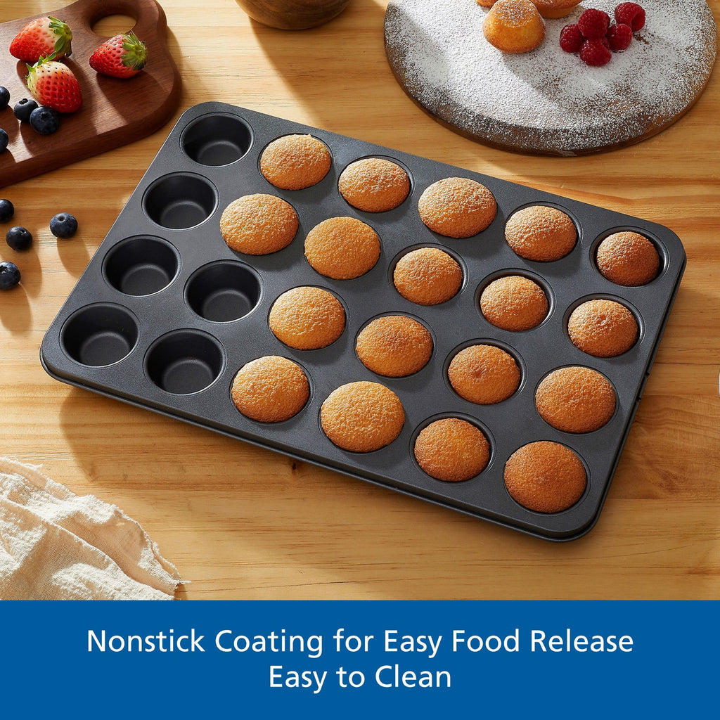 Innovative 24 Cavity Mini Muffin Pan, Non-Stick Bakeware,1.8 inch Diameter Cups,Gray,Carbon Steel - Premium Stainless Steel Garlic Presser & Peeler Detail
