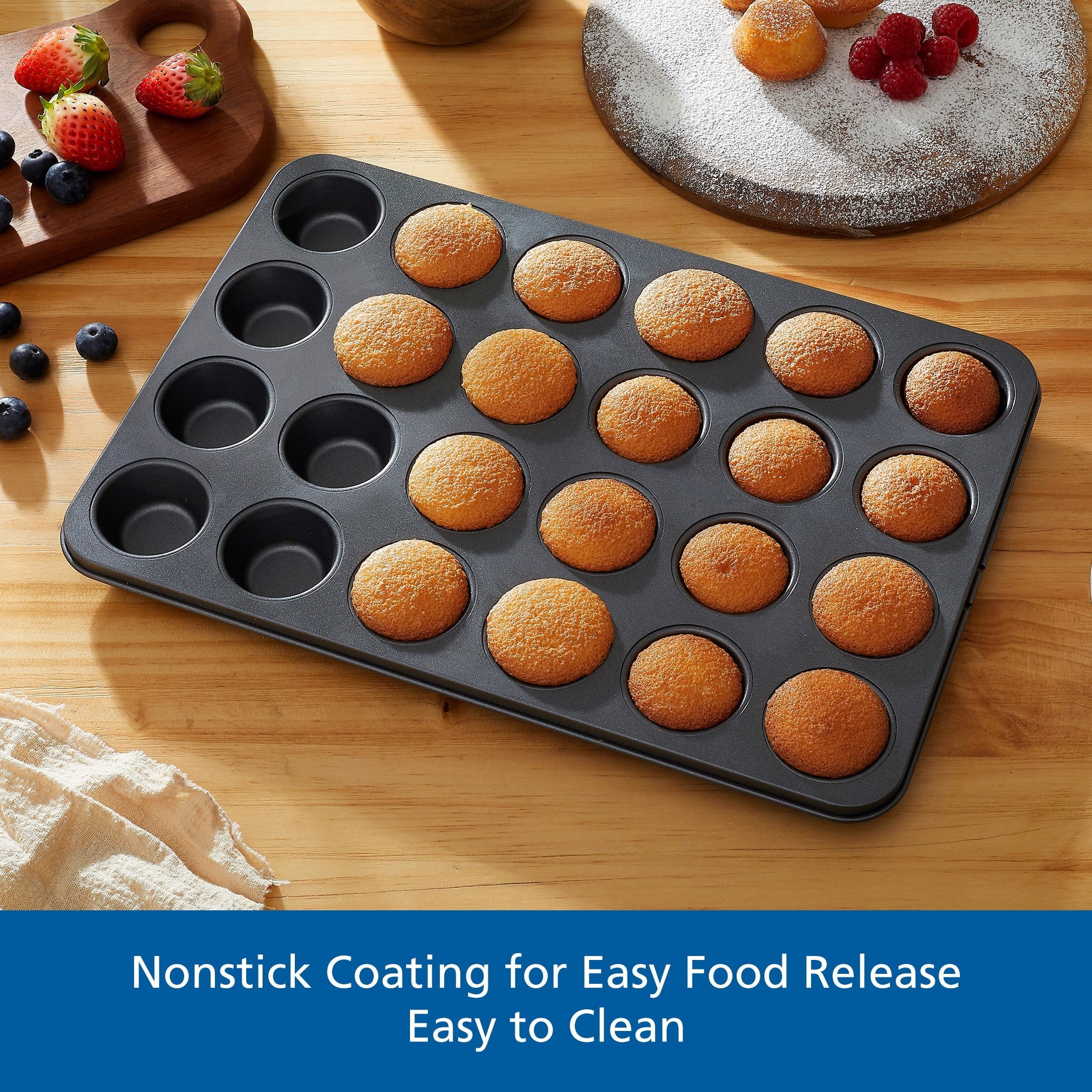 Innovative 24 Cavity Mini Muffin Pan, Non-Stick Bakeware,1.8 inch Diameter Cups,Gray,Carbon Steel - Premium Stainless Steel Garlic Presser & Peeler Detail