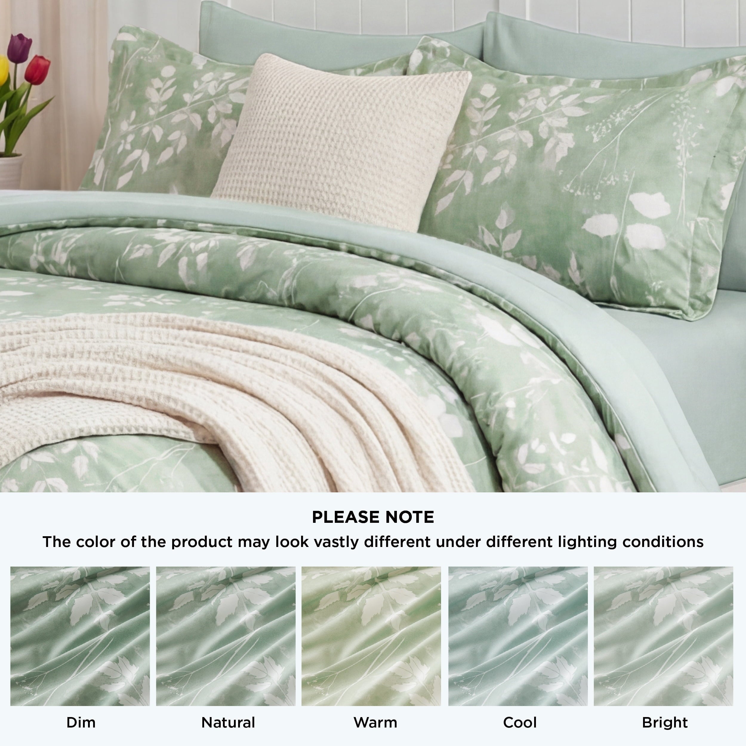 Luxurious Quilted Queen Comforter Set Sage Green, Bed in a Bag Queen Size Bedding, 7-Pieces Botanical Flowers Spring Comforter, Sheets,... - All-Season Down Alternative Comforter Insert Detail