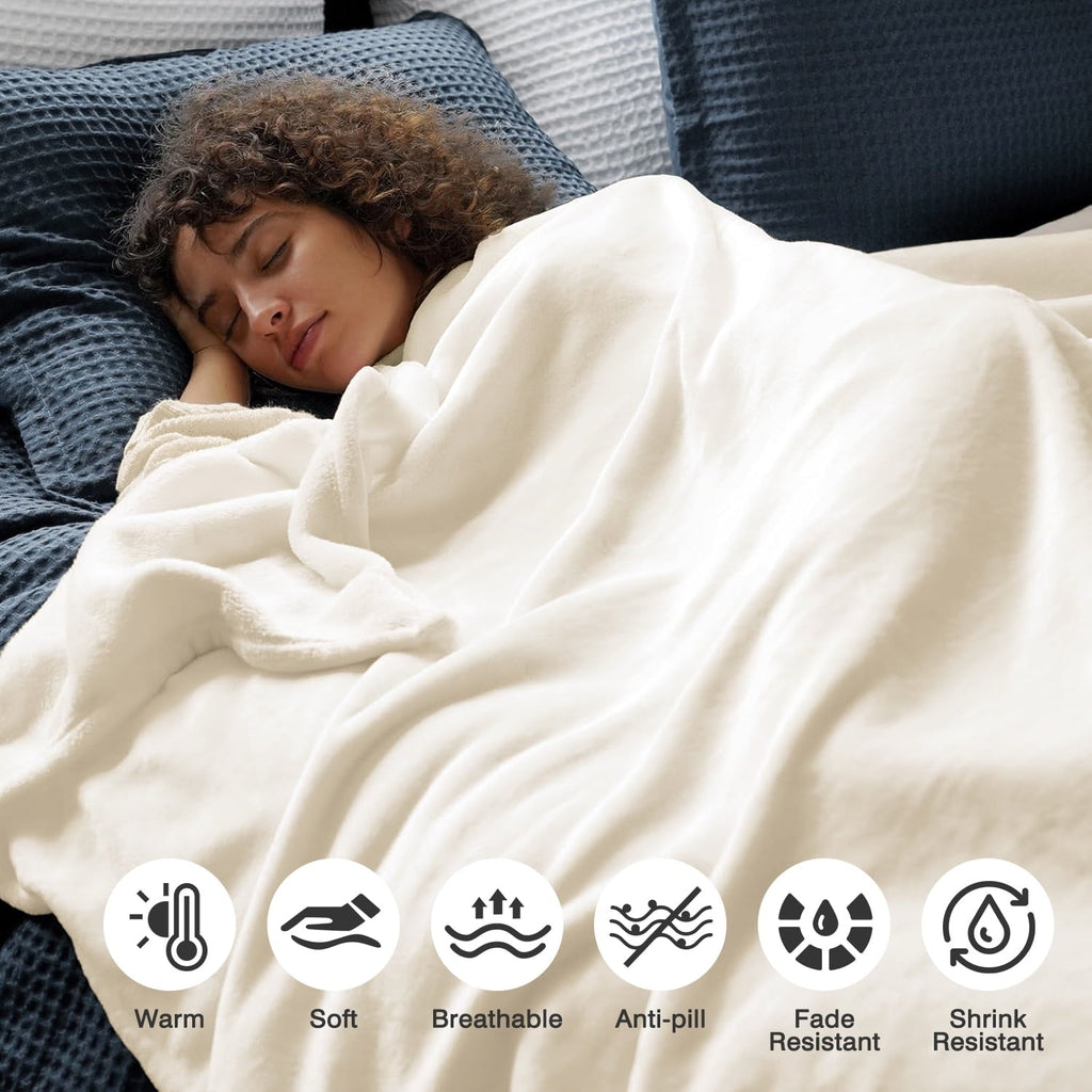 Cozy Fleece Throw Blanket, 50x60 inch Soft & Warm Blanket for Sleep Snap, Lightweight Reversible Bed Blankets and Cozy Throws for... - Lightweight Plush Warm Blanket for All Seasons Detail