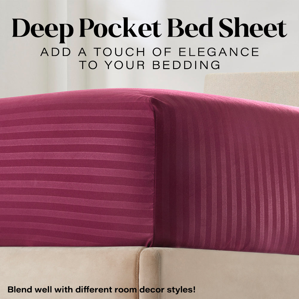Premium Egyptian Cotton Bedding Set with Flat Sheet, Fitted Bed Sheet & Pillowcases, Full Burgundy - Cooling Hotel Quality Bedding Sheets and Pillowcases Detail
