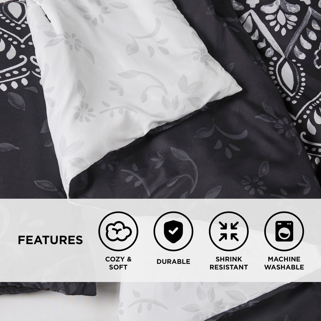 Luxurious Quilted Queen Comforter Set, Bedding Comforter Set Queen Size W/ Side Pockets, Black, 9 Pieces - Hypoallergenic Ultra-Fluffy Quilt for Winter Detail