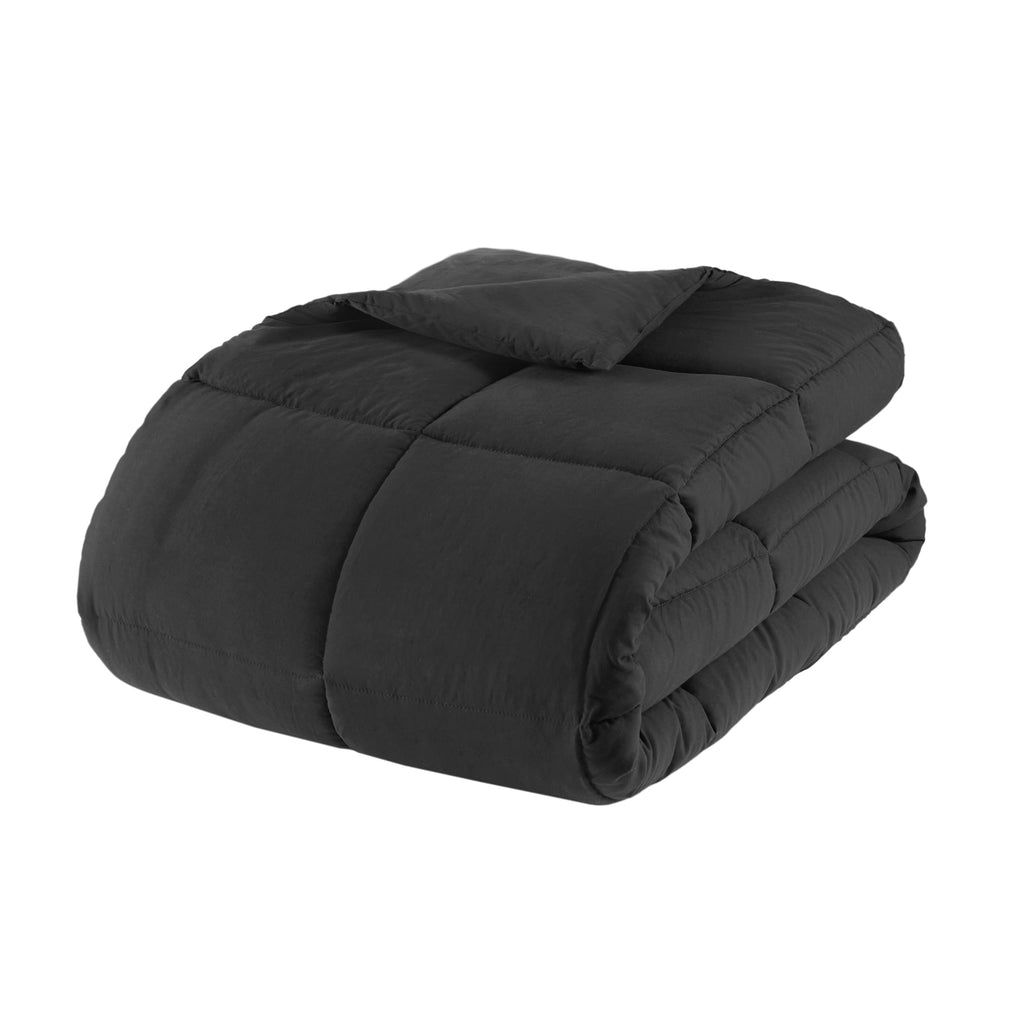 Heavyweight Warmth All in One Down Alt Reversible Comforter and Sheet set- 5 Piece, Twin, Black - Luxurious Quilted Duvet Cover Set Detail