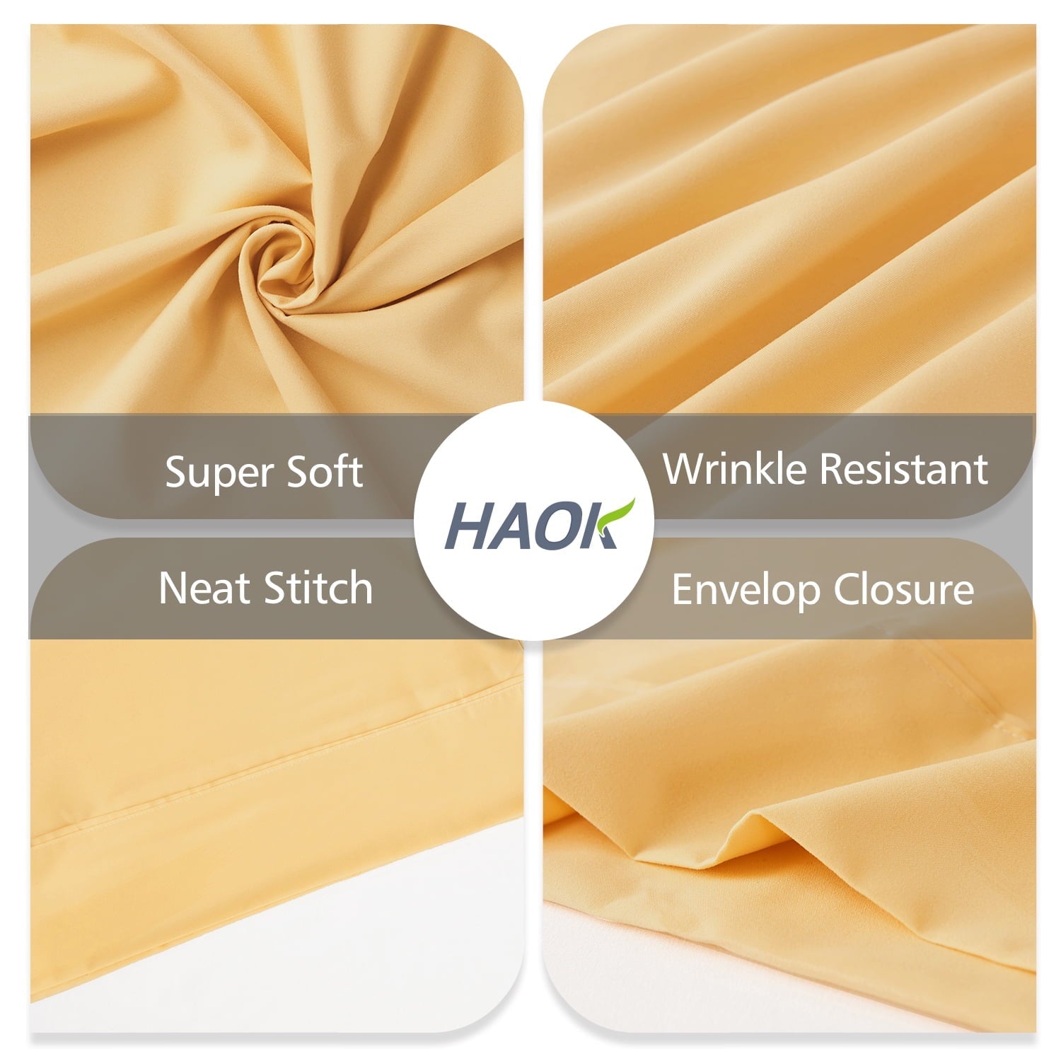 Orthopedic Support Solid Print Pillow Cases, King, Beige, 2-Pieces - Hotel Quality Plush Sleeping Pillows Detail