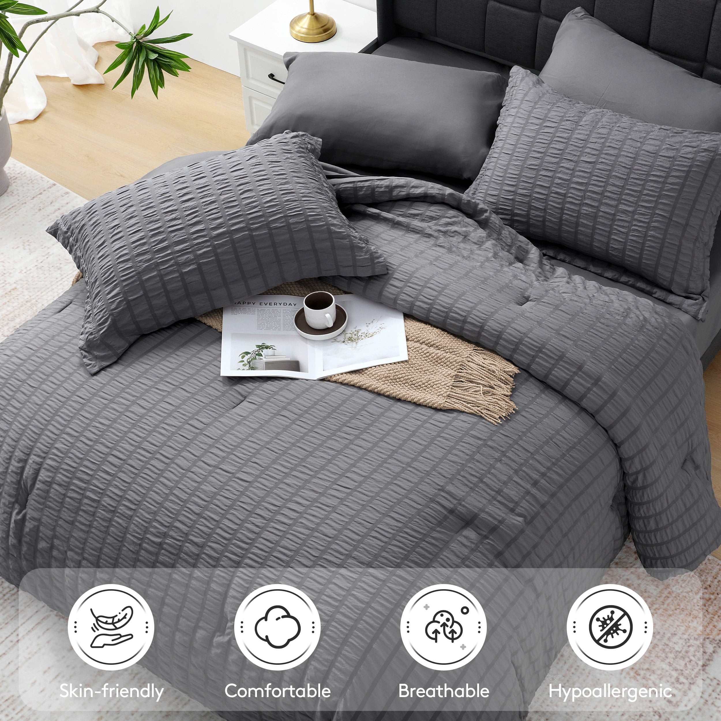 Hypoallergenic Cloud 7 Piece Queen Comforter Set, Bed in a Bag with Sheets, Pillowcases & Shams, All Season Soft Bedding, Cozy and Lightwe... - Hypoallergenic Ultra-Fluffy Quilt for Winter Detail