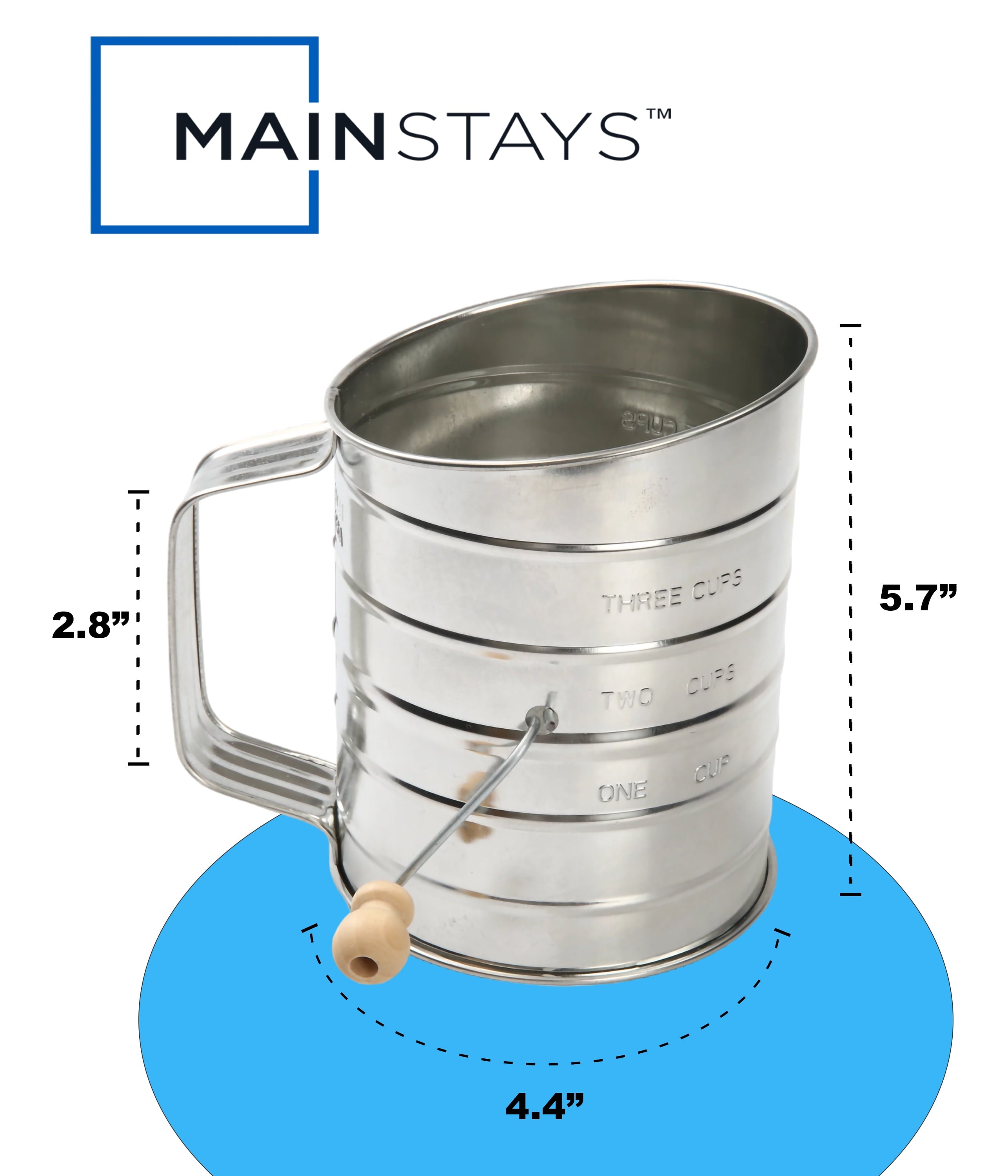 Ergonomic Manual Stainless Steel 3 Cup Flour Hand-Crank Sifter with Beechwood Handle Silver - Multi-Functional Manual Food Chopper & Slicer Detail