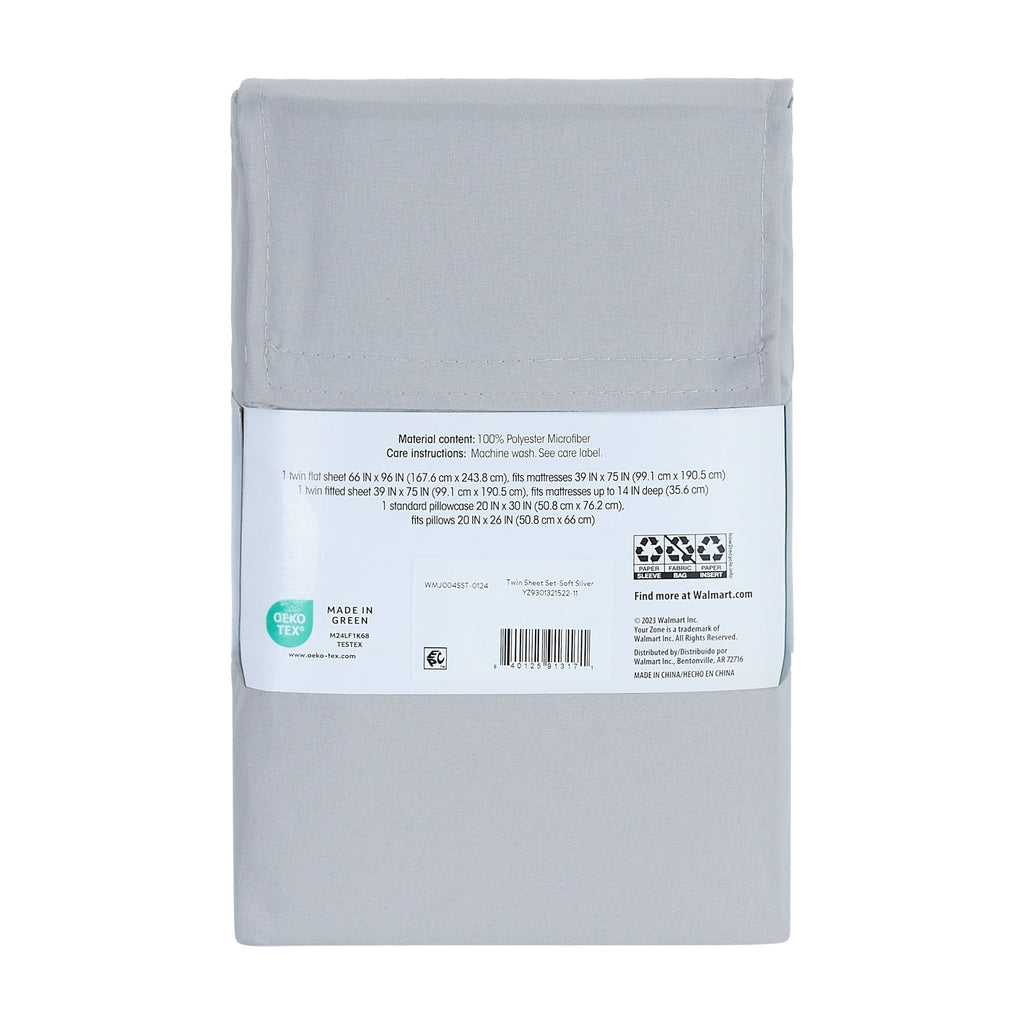 Wrinkle-Resistant Kids Soft Microfiber Sheet Set, Gray, Twin, 3 Pieces - Luxury Bed Sheet Set with Deep Pockets Detail