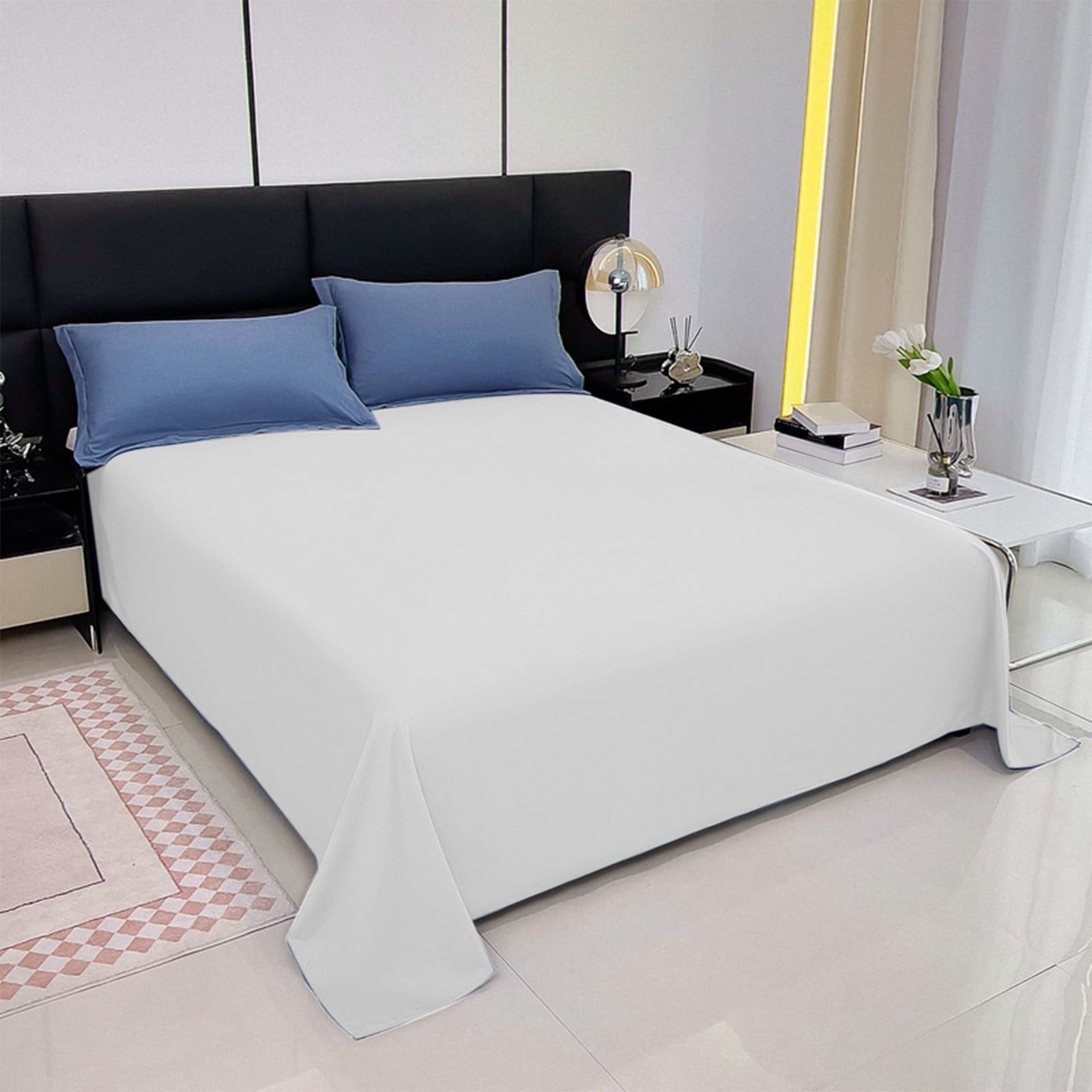 Cooling Sateen Color Twin Size Flat Sheet - Hotel Quality Top Flat Bed Sheet Only, Ultra Soft, Comfy, Breathable & Cooling - Fade & ... - Luxury Bed Sheet Set with Deep Pockets Detail