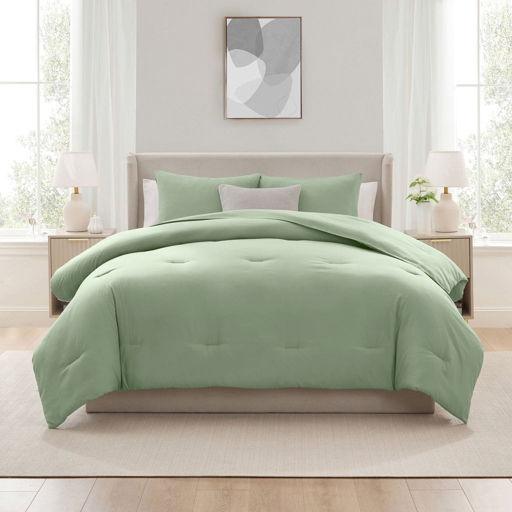 Luxurious Quilted Comforter Sets, All Season Lightweight Solid Queen Comforter Set, 3-Pc Bedding Sets, Sage Green - All-Season Down Alternative Comforter Insert Detail
