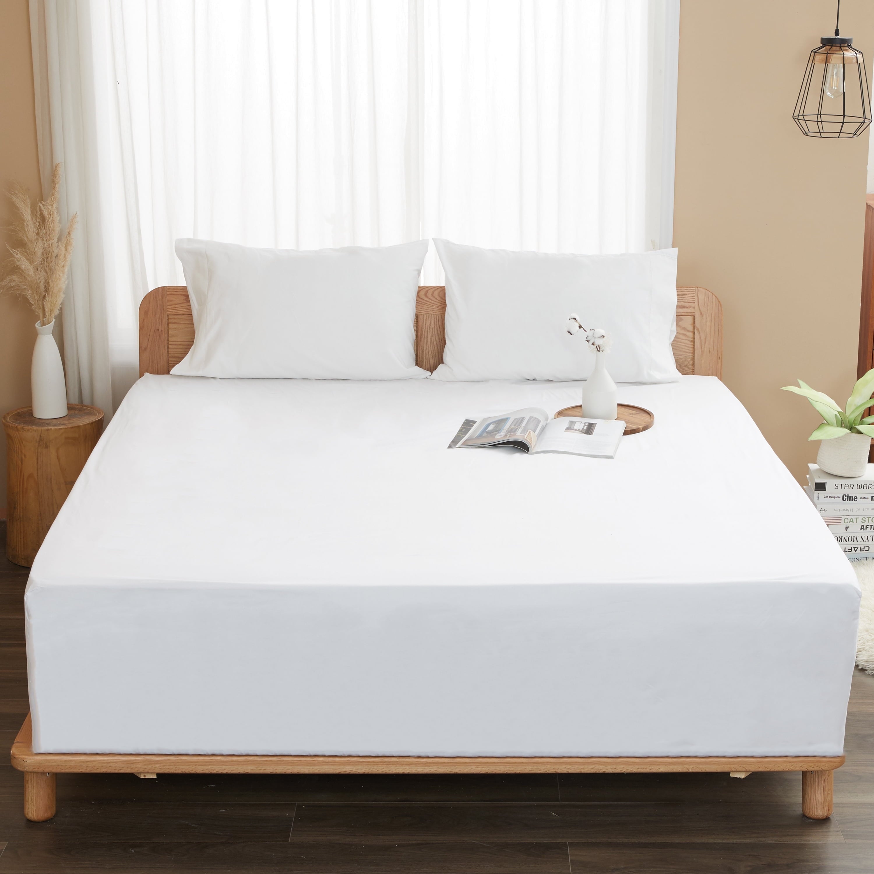 Cooling Sateen 100% Cotton Queen Size Fitted Sheet Only, 300 Thread Count White Fitted Bed Sheet with 22” Extra Deep Pocket, Soft & ... - Premium Ultra-Soft Pillowcase Pair for Sleeping Detail