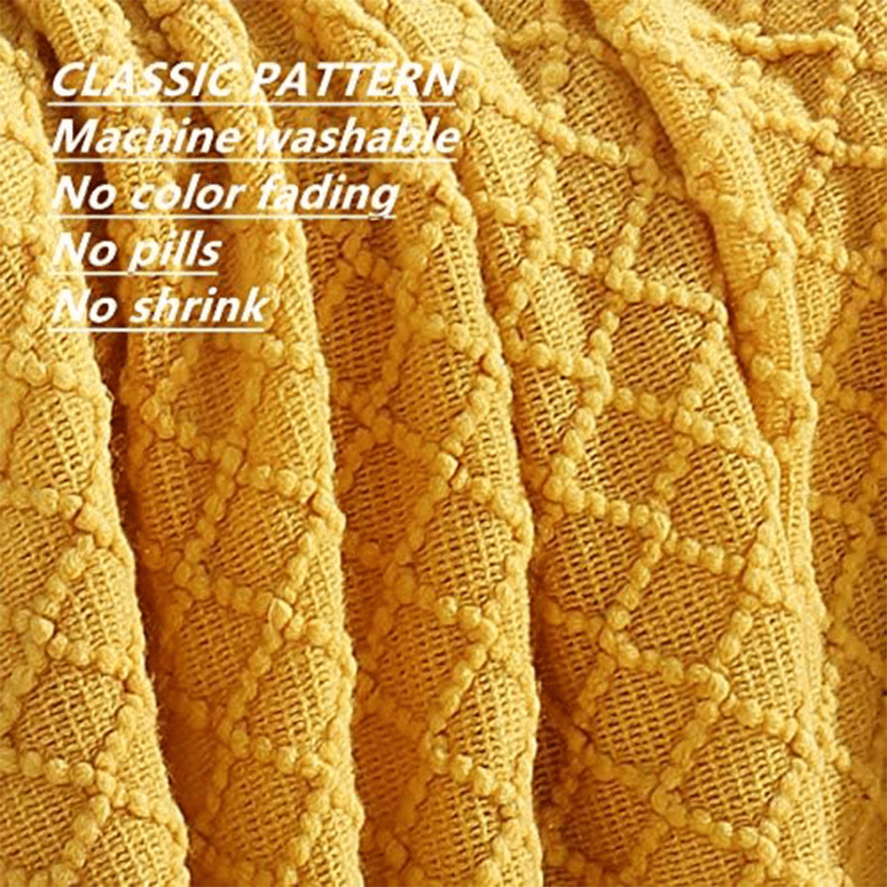 Reversible Sherpa Decorative Soft Spring Summer Fall Throw Blanket ,for Couch Sofa Chair Bed,50''X60'',Mustard Yellow - Luxury Knitted Decorative Throw Blanket with Fringes Detail