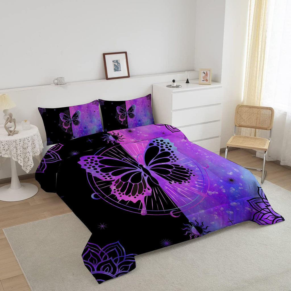 Heavyweight Warmth Butterfly Comforter Set Full Size for Girls Kids Teens Black Blue Purple Tie Dye Bedding Set 3 Pieces - Hypoallergenic Ultra-Fluffy Quilt for Winter Detail