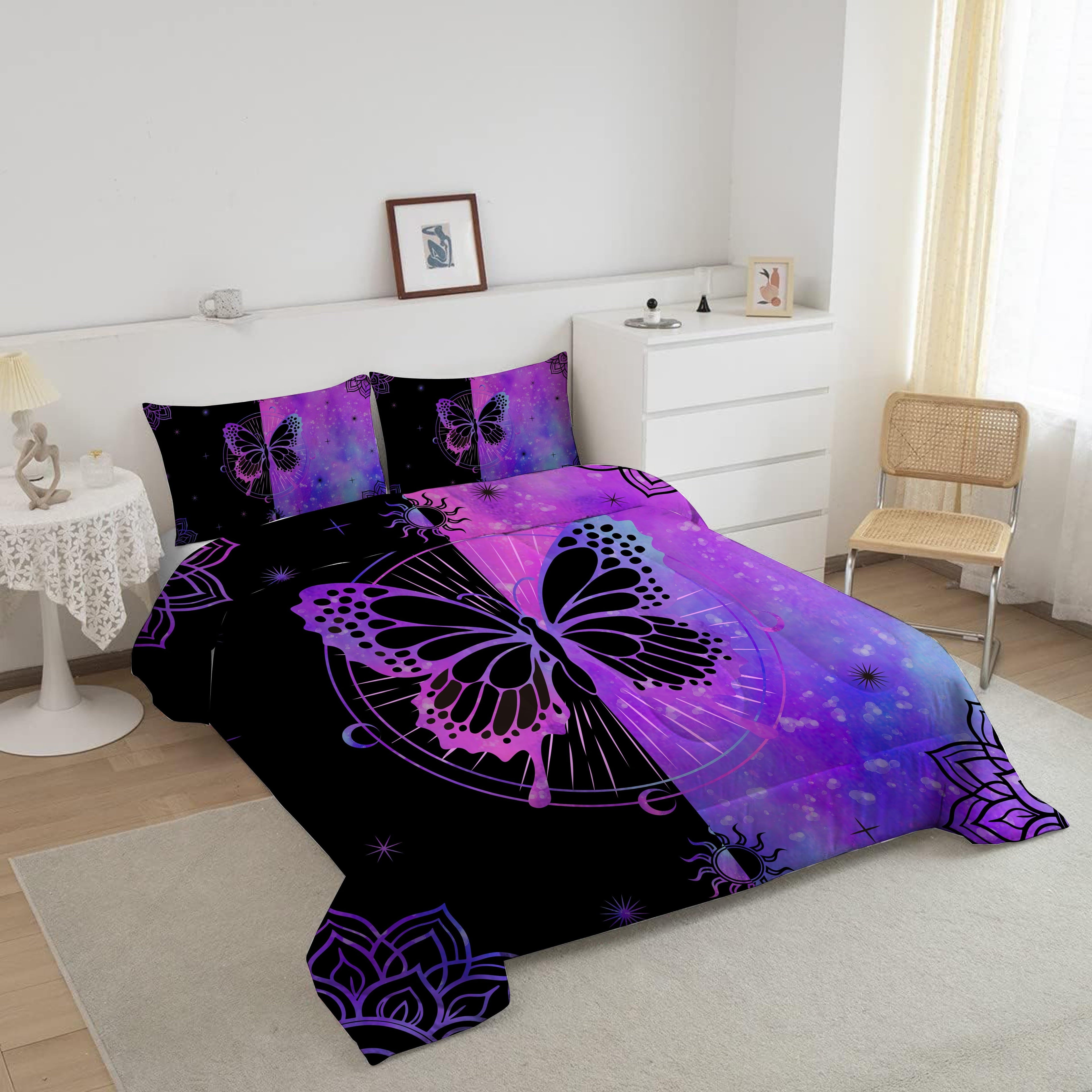 Heavyweight Warmth Butterfly Comforter Set Full Size for Girls Kids Teens Black Blue Purple Tie Dye Bedding Set 3 Pieces - Hypoallergenic Ultra-Fluffy Quilt for Winter Detail