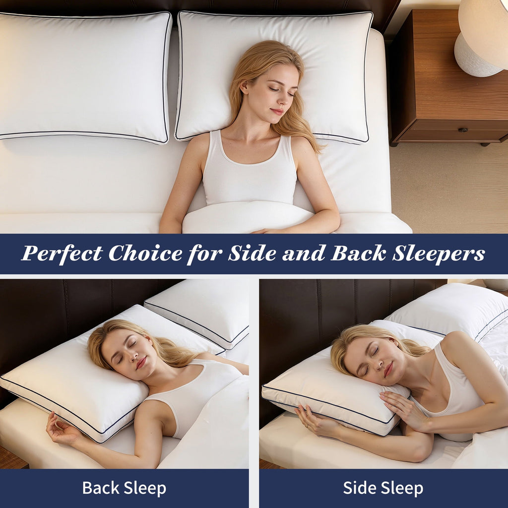 Hotel Collection for Queen Size 2 Pack, Duck Feather and Shredded Memory Foam Soft Luxury Hotel Collection - Ergonomic Memory Foam Pillow for Neck Pain Support Detail