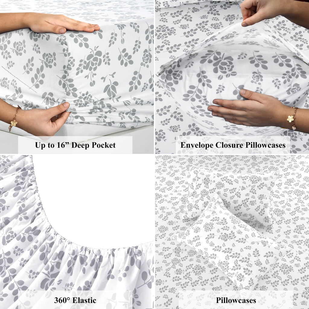 Ultra-Soft Lux Decor Twin Microfiber Bed Sheets - 3 Piece Floral Sheet Set, Soft Breathable Bedding, Wrinlkle Resistant, OEKO-TE... - Luxury Bed Sheet Set with Deep Pockets Detail