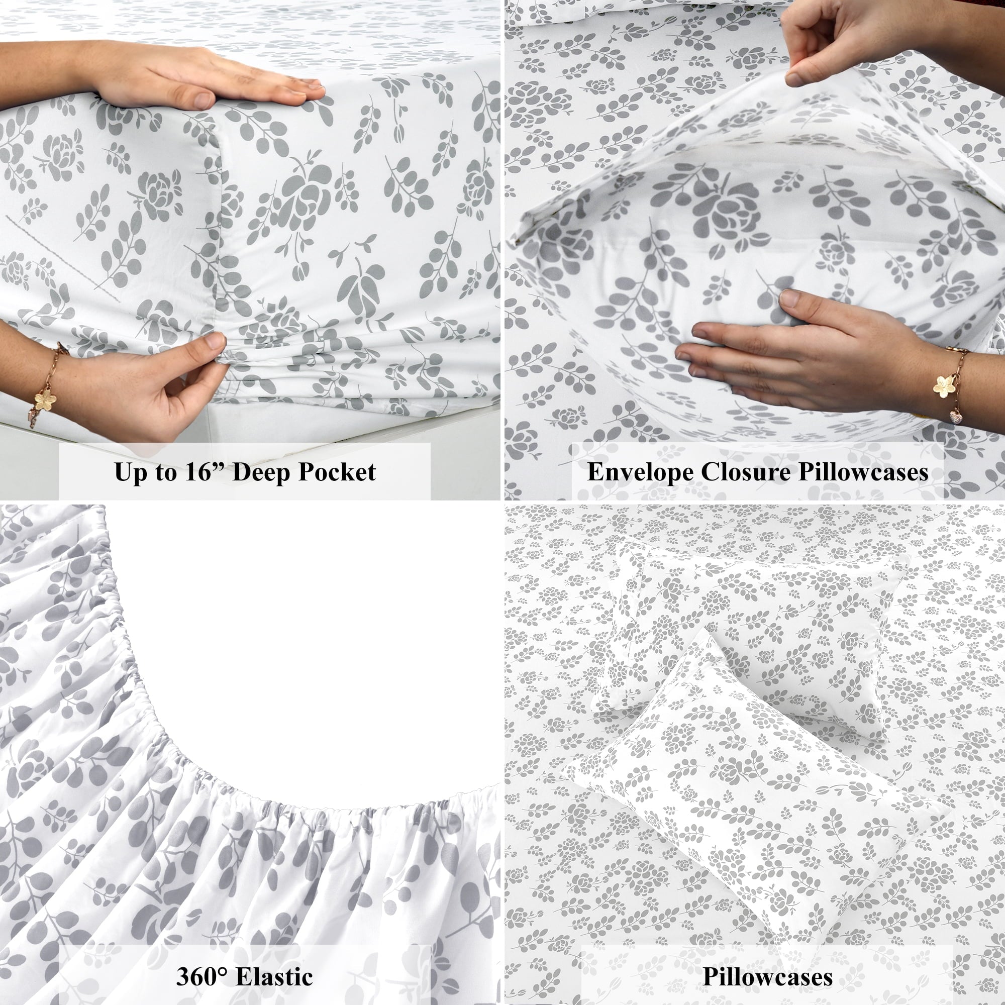Ultra-Soft Lux Decor Twin Microfiber Bed Sheets - 3 Piece Floral Sheet Set, Soft Breathable Bedding, Wrinlkle Resistant, OEKO-TE... - Luxury Bed Sheet Set with Deep Pockets Detail