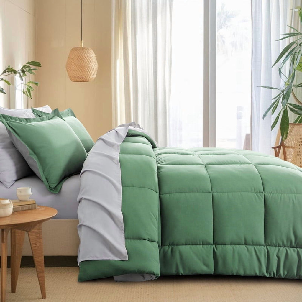 Hypoallergenic Cloud Grass Green/Grey Queen Size Comforter Set,3-Pieces Reversible Comforter Set Soft and Lightweight,All Season Down Alte... - All-Season Down Alternative Comforter Insert Detail