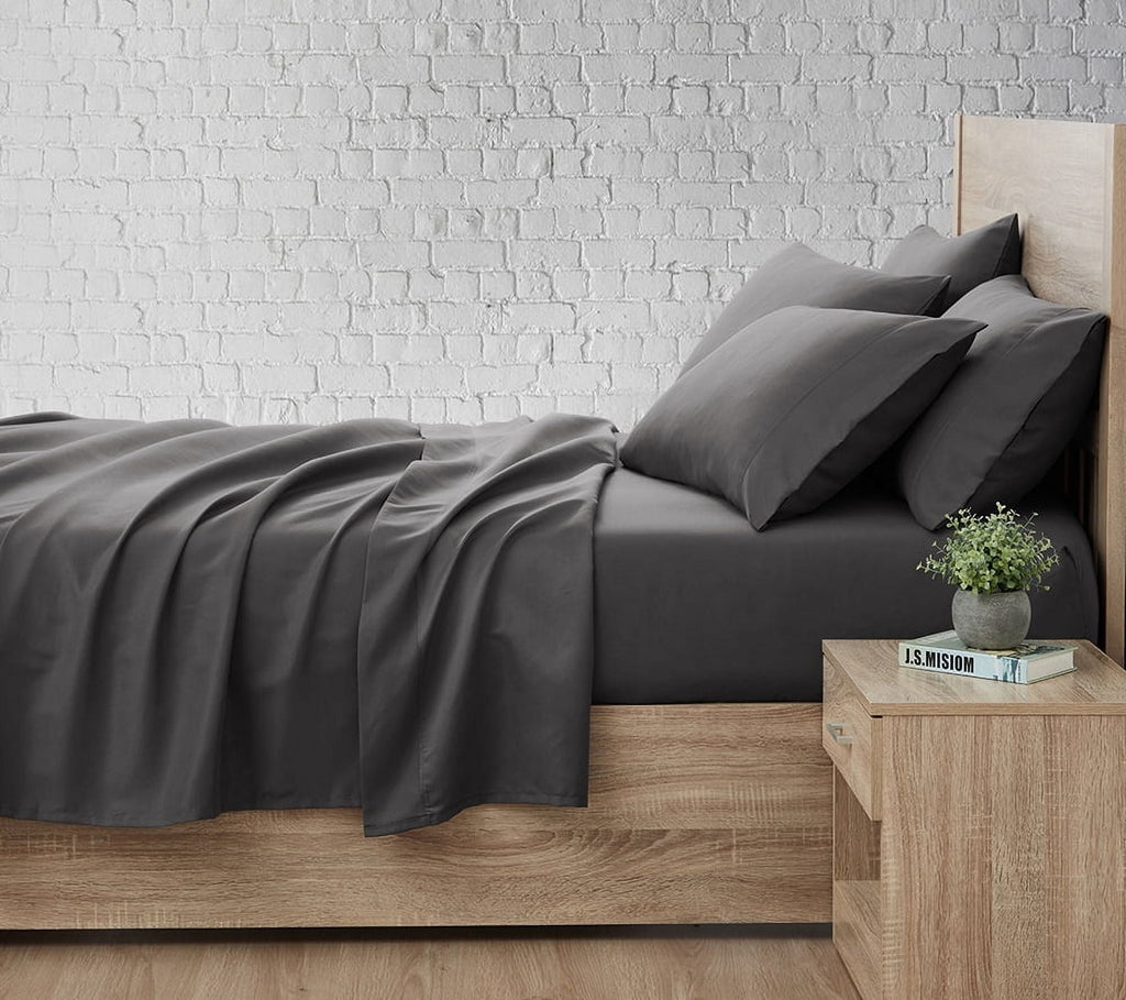 Premium Egyptian Cotton So Soft 3-Piece Dark Gray Sheet Set, Twin - Cooling Hotel Quality Bedding Sheets and Pillowcases Detail