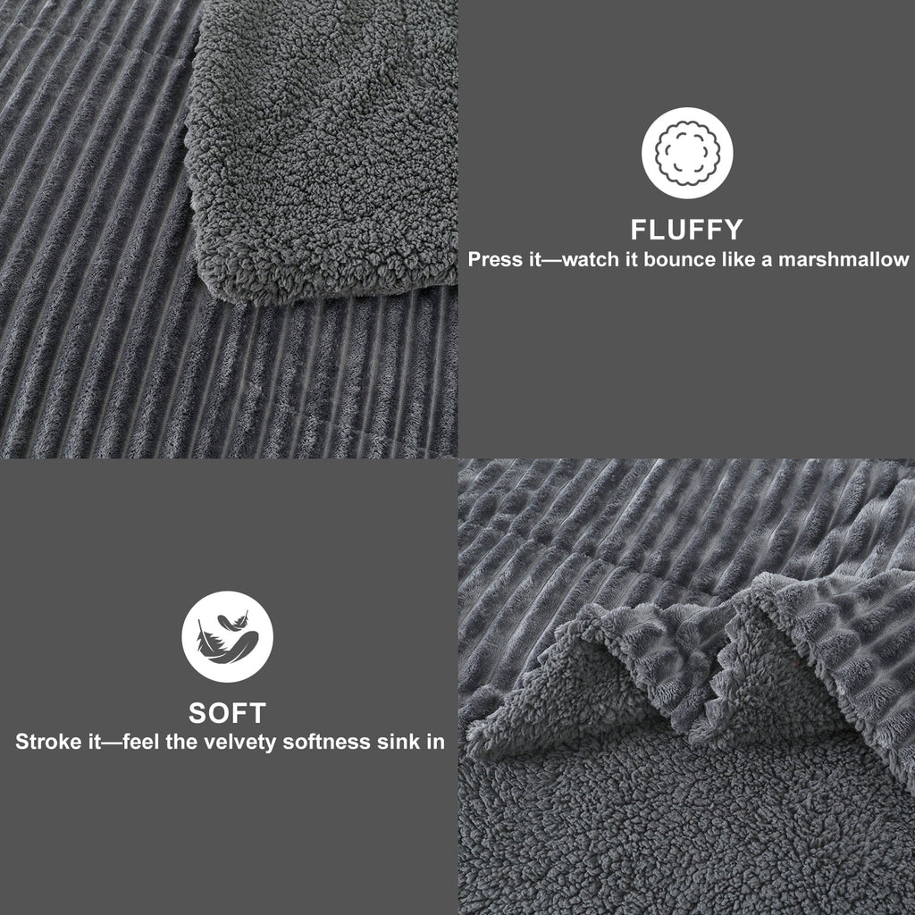 All-Season 3 Piece Fleece Queen Comforter Set - Soft & Warm Fluffy Dark Gray Sherpa Bedding , Fuzzy Heavy Double Sided Design Wi... - Luxurious Quilted Duvet Cover Set Detail