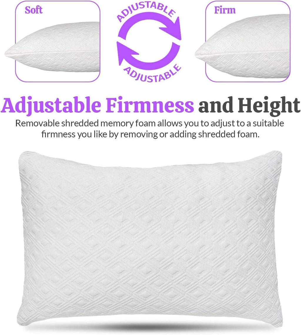Hotel Collection King Size Bamboo Pillow, Memory Foam Bed Pillows with Washable Pillowcases, King - Decorative Throw Pillow Cushion for Sofa & Bed Detail