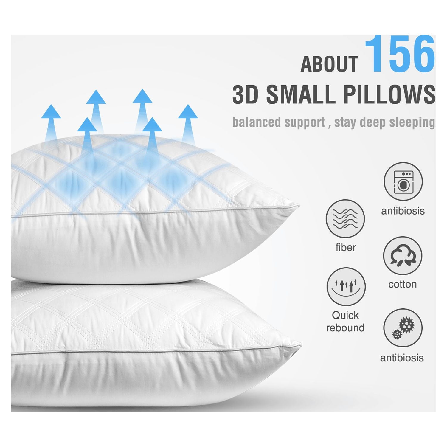 Decorative Plump Bed Pillows Queen Size Set of 2 Pillows for Bed 2 Pack Cooling Hotel Collection Down Alternative Pillows 20 x 30 inches - Orthopedic Shredded Foam Bed Pillow Set Detail