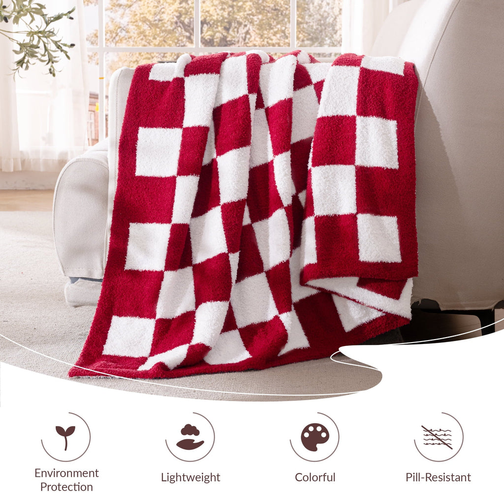 Reversible Sherpa Checkered Knit Throw Blanket, Ultra Soft Cozy Fluffy Checkerboard Blankets, Lightweight Fuzzy Plush Throw for Couch a... - Lightweight Plush Warm Blanket for All Seasons Detail
