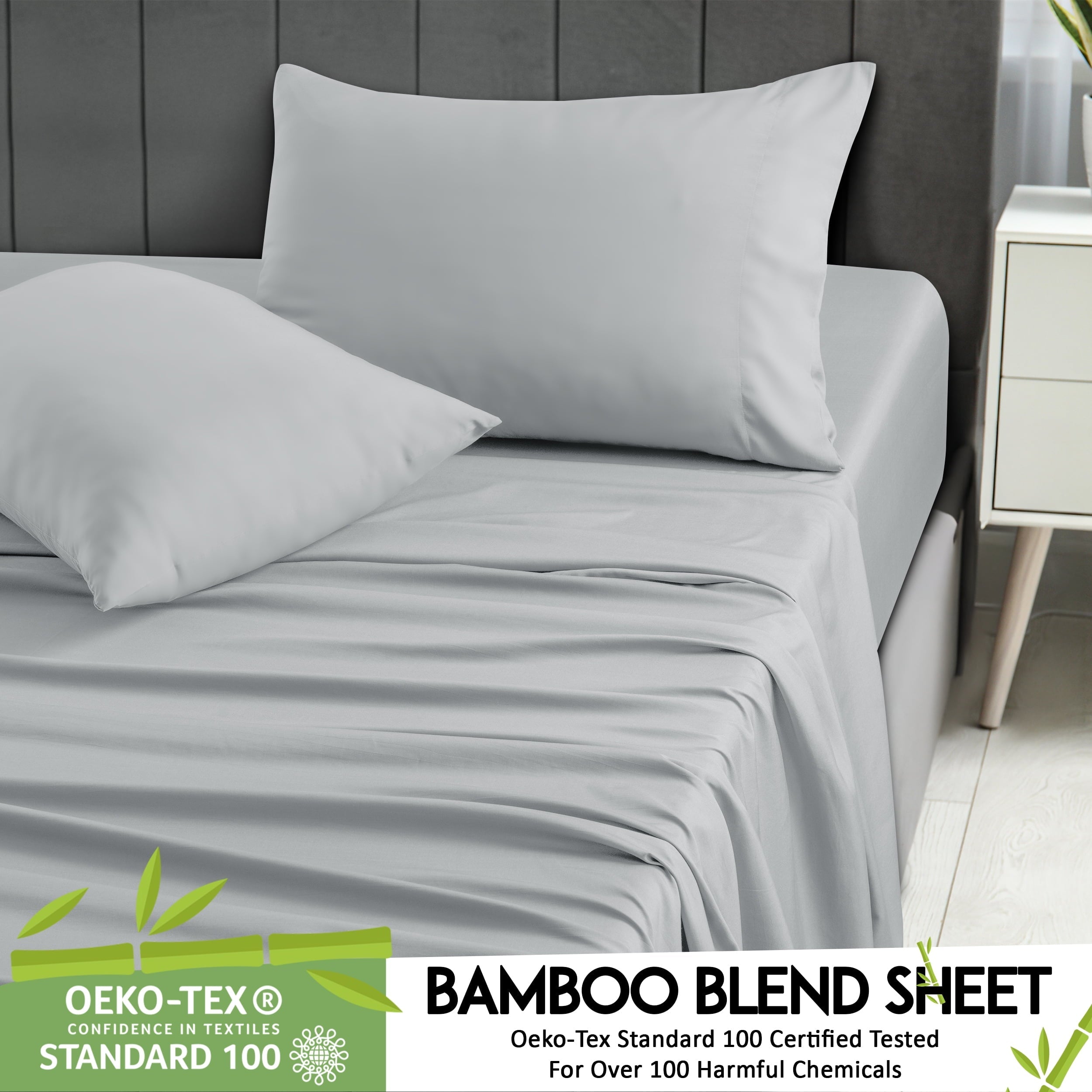 Cooling Sateen Rayon - 4 Piece Cooling Bed Sheets Set, Gray - Cooling Hotel Quality Bedding Sheets and Pillowcases Detail