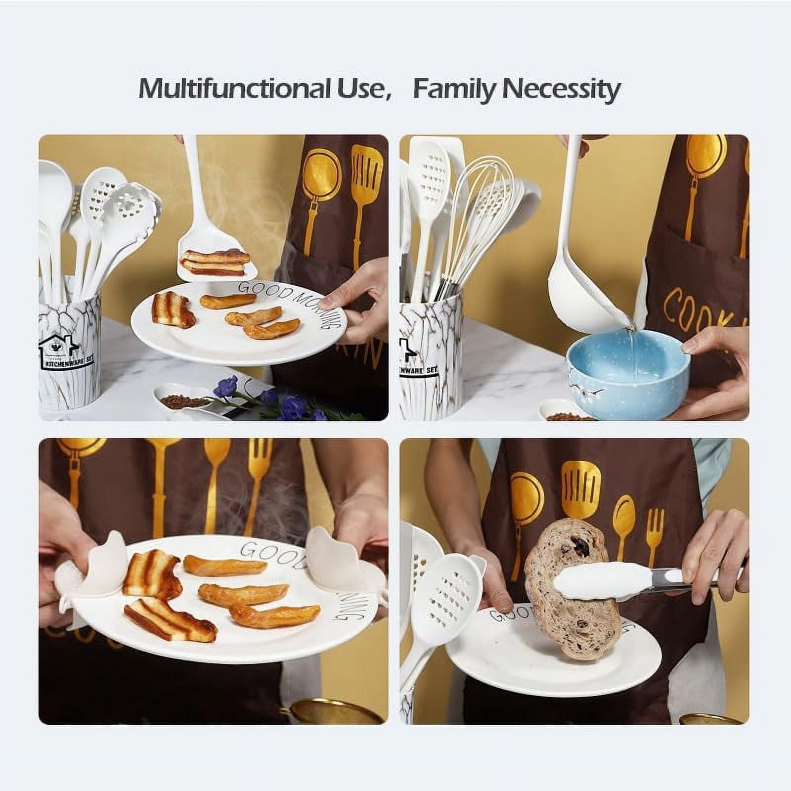 Professional Grade Silicone Cooking Utensils Set - 446°F Heat Resistant Kitchen Utensils,Turner Tongs,Spatula,Spoon,Brush,Whisk,Kitchen ... - High-Precision Culinary Tool for Baking & Cooking Detail