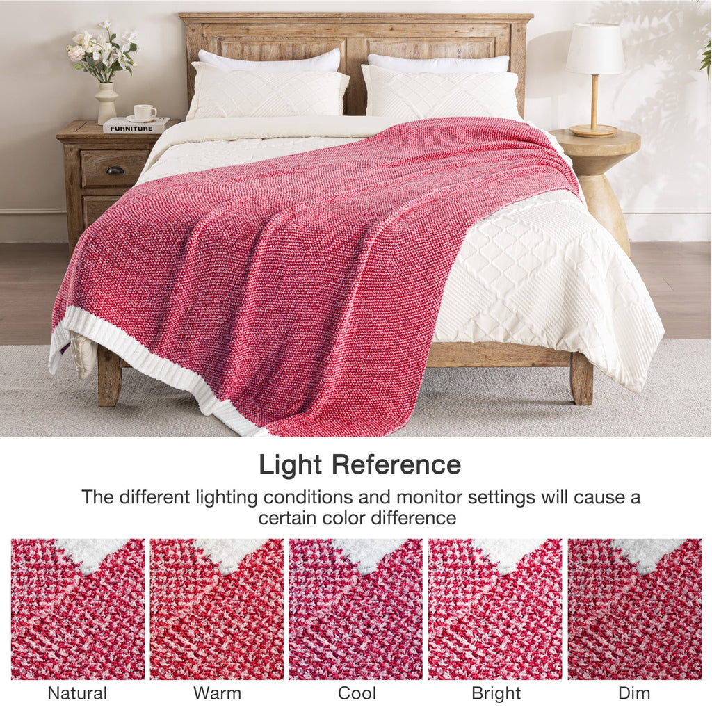 Reversible Sherpa Knit Throw Blanket, Ultra Soft Cozy Fluffy Blankets, Lightweight Fuzzy Plush Throw for Couch and Bed, Mixed Red, 50"x60" - Cozy Fleece Throw Blanket for Couch & Bed Detail