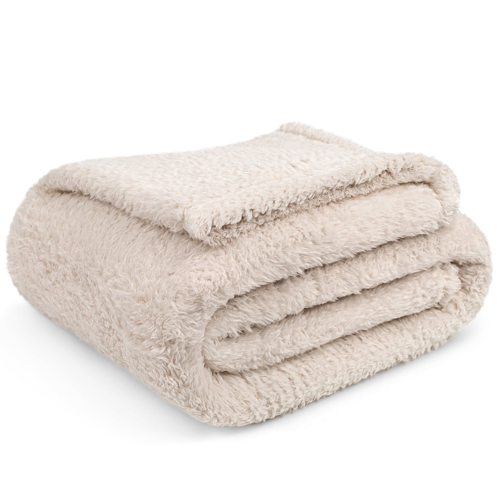 Super Soft Flannel Sherpa Throw Blanket For Couch Sofa, Cream Beige Fluffy Warm Plush Blanket for Bed, Cozy Super Soft Lightweight Throw... - Lightweight Plush Warm Blanket for All Seasons Detail