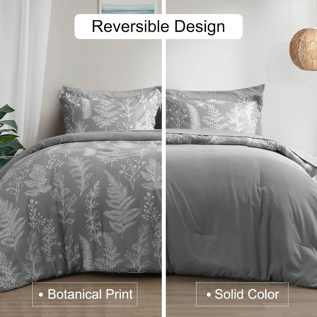 Hypoallergenic Cloud 7 Pieces Printed King Comforter Set, Lightweight Reversible Botanical Bedding Set Include Comforter, Pillow Shams, Fl... - Hypoallergenic Ultra-Fluffy Quilt for Winter Detail