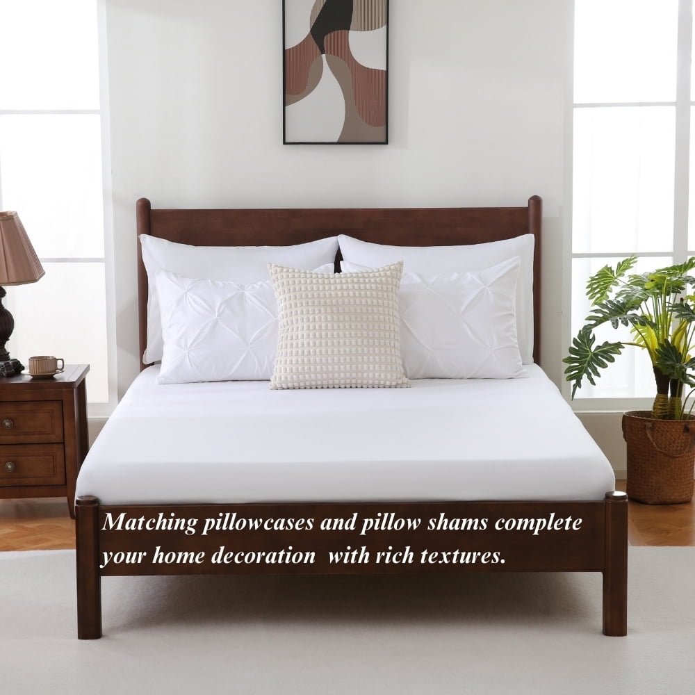 All-Season 7 Pieces Pinch-Pleated Comforter Set, White Queen Size - Luxurious Quilted Duvet Cover Set Detail