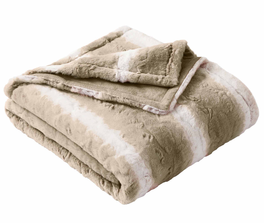 Cozy Fleece Almond Biscuit Ombre Faux Fur Throw, 50"x72" - Super Soft Reversible Sherpa Flannel Blanket Detail