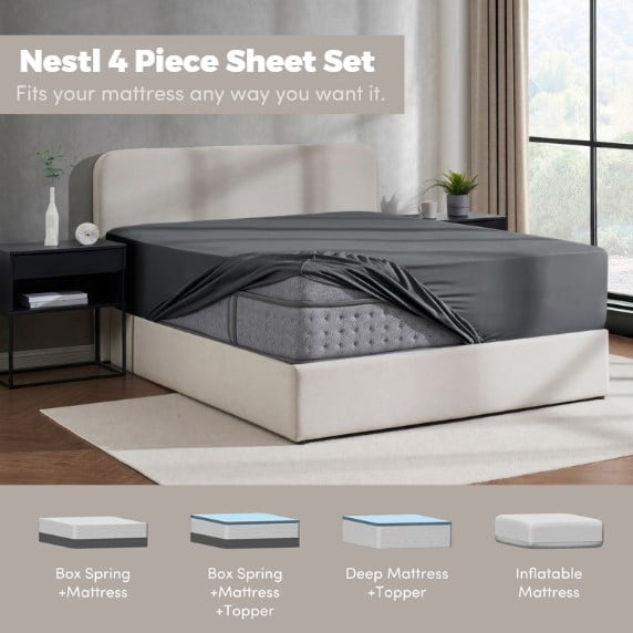 Cooling Sateen Queen Sheets Set, 1800 Series 4 Piece Sheets , Luxury Soft Microfiber Queen Size Bed Sheets Set, Gray - Cooling Hotel Quality Bedding Sheets and Pillowcases Detail