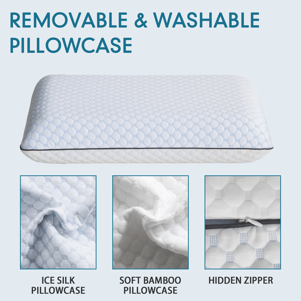 Ergonomic Memory Foam Gel Memory Foam Pillow, Queen Size Bed Pillow, Washable Cover, Cooling, Breathable Neck Pillow for Sleeping - Orthopedic Shredded Foam Bed Pillow Set Detail