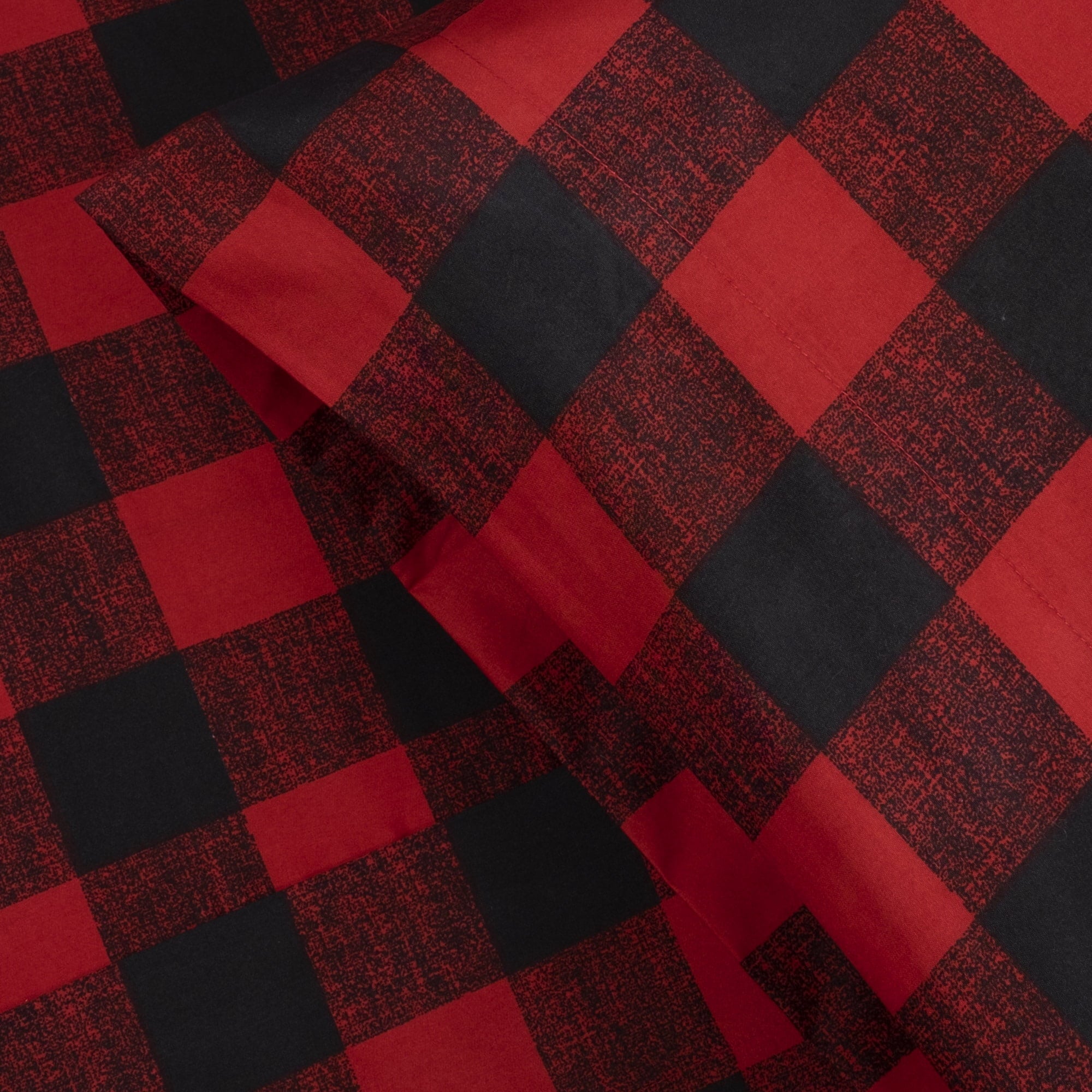 Wrinkle-Resistant Buffalo Plaid Black and Red 4 Piece Bed Sheet Set - Twin - Premium Ultra-Soft Pillowcase Pair for Sleeping Detail
