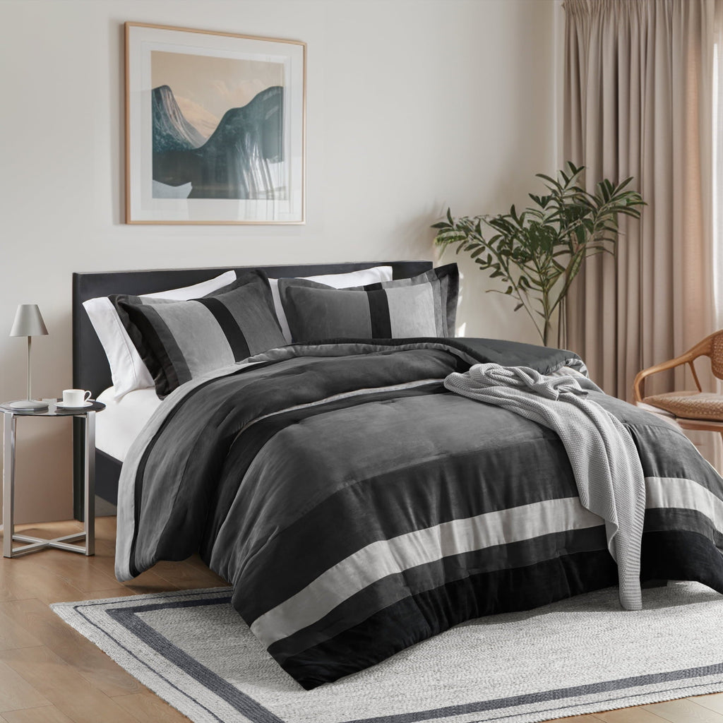 Heavyweight Warmth Twin/Twin XL Comforter Set Black, 2 Pieces Faux Suede Comforters Twin/Twin XL Size, Pieced Bedding Comforters Sets, C... - All-Season Down Alternative Comforter Insert Detail