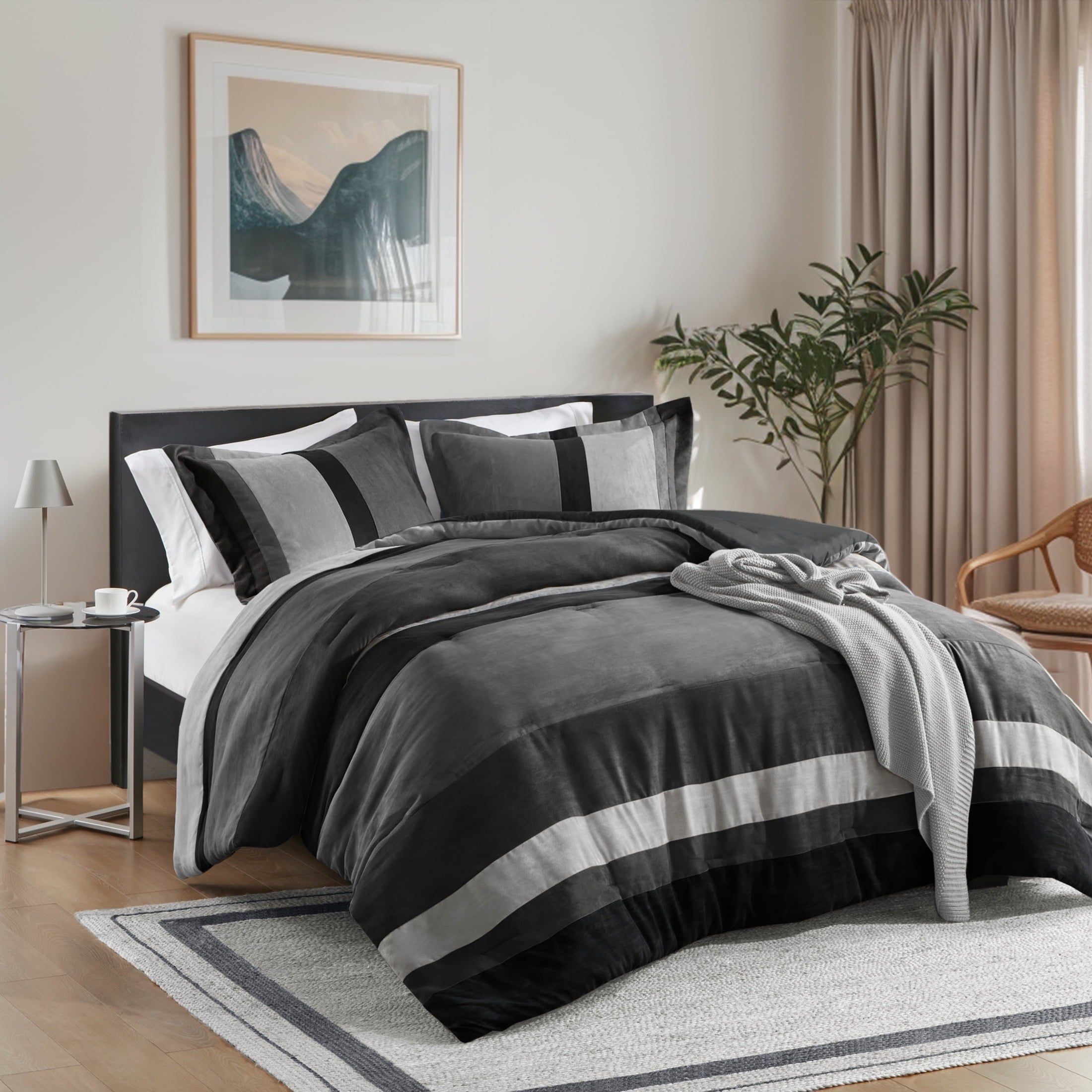Heavyweight Warmth Twin/Twin XL Comforter Set Black, 2 Pieces Faux Suede Comforters Twin/Twin XL Size, Pieced Bedding Comforters Sets, C... - All-Season Down Alternative Comforter Insert Detail