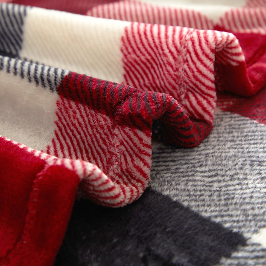Reversible Sherpa Cozy Plush Throw Blanket, Red Plaid 50" x 60" All Ages - Cozy Fleece Throw Blanket for Couch & Bed Detail