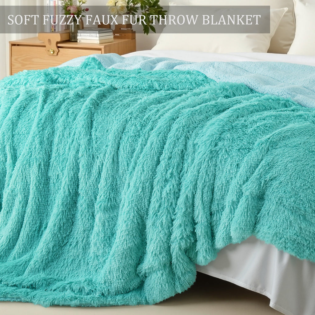 Lightweight Warm Fuzzy Faux Fur Throw Blanket, Reversible Shaggy Sherpa Fleece Blankets,Fluffy Plush Warm Throws for Couch, Bed, 50x60... - Super Soft Reversible Sherpa Flannel Blanket Detail