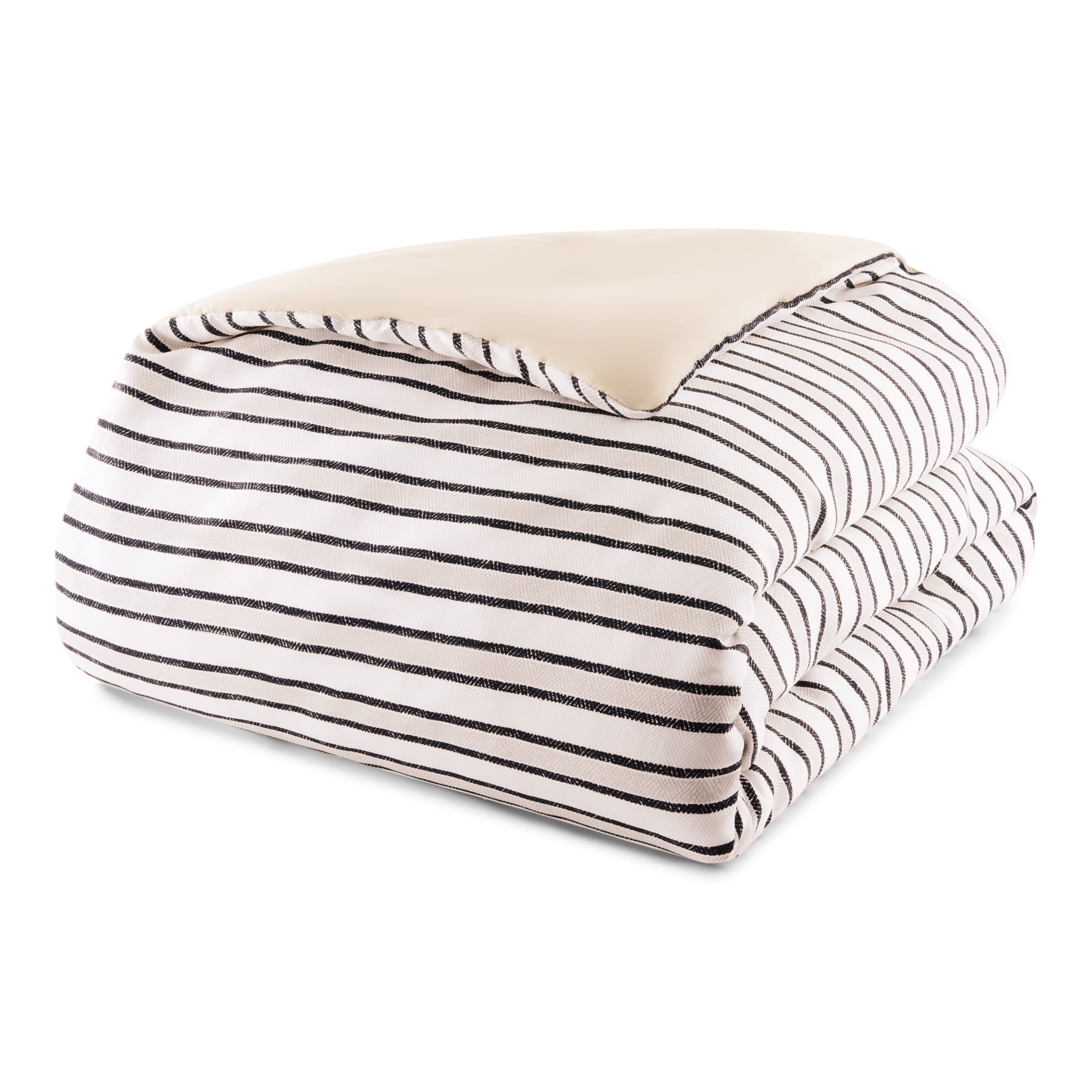 Heavyweight Warmth Soft Touch Bed in a Bag 11-Piece Reversible Tan & Black Striped Comforter Set with Sheets, Queen - All-Season Down Alternative Comforter Insert Detail