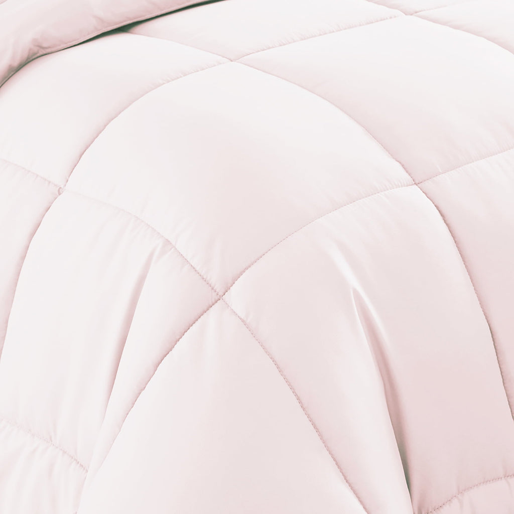 All-Season Supreme 7 Piece Bed-In-A-Bag All Season Solid Comforter & Sheet Set, Full, Pale Pink - Cloud-Like Soft Lightweight Bed Comforter Detail