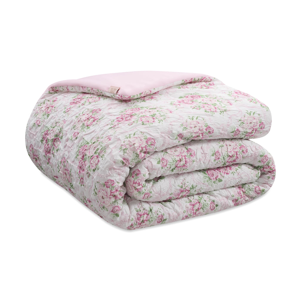 Luxurious Quilted 2-Piece Coquette Floral Pink Comforter Set, Twin/Twin XL - Hypoallergenic Ultra-Fluffy Quilt for Winter Detail