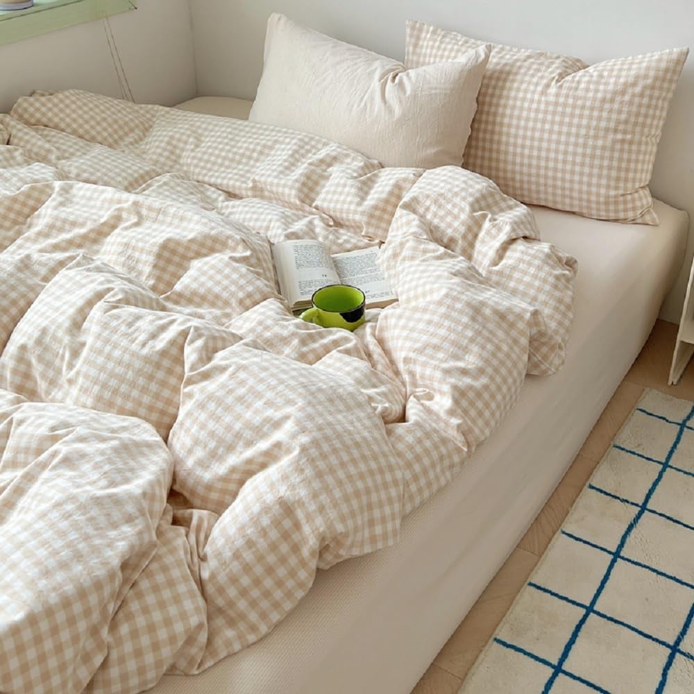 Hypoallergenic Cloud Soft Beige White Plaid Comforter Twin Sets, 2 Pieces Breathable Plaid Buffalo Checkered Comforter for All Season - Hypoallergenic Ultra-Fluffy Quilt for Winter Detail