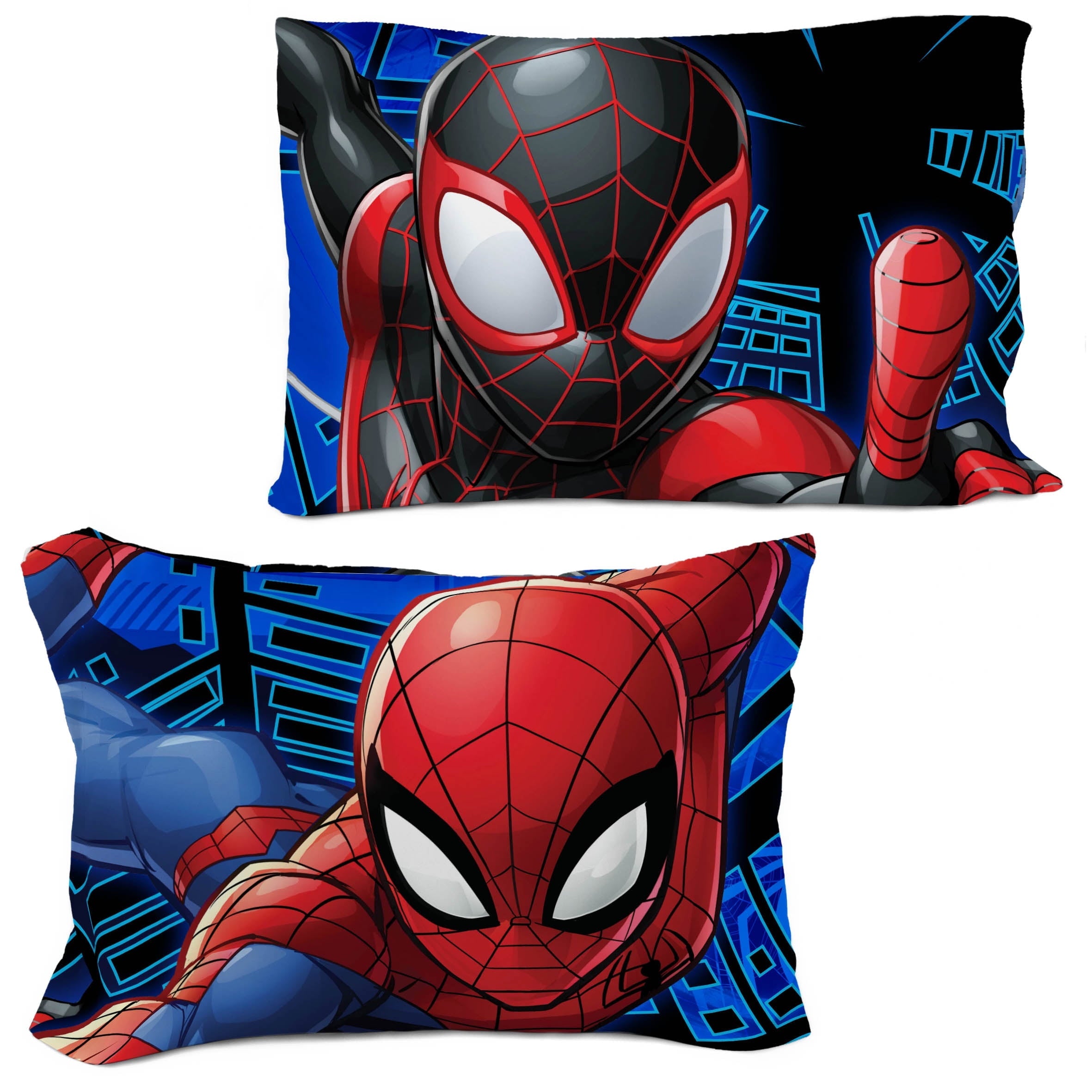 All-Season Spiderman Techno City Kids 2 Piece Blue Reversible Comforter and Pillowcase Set, Twin/Full - Hypoallergenic Ultra-Fluffy Quilt for Winter Detail