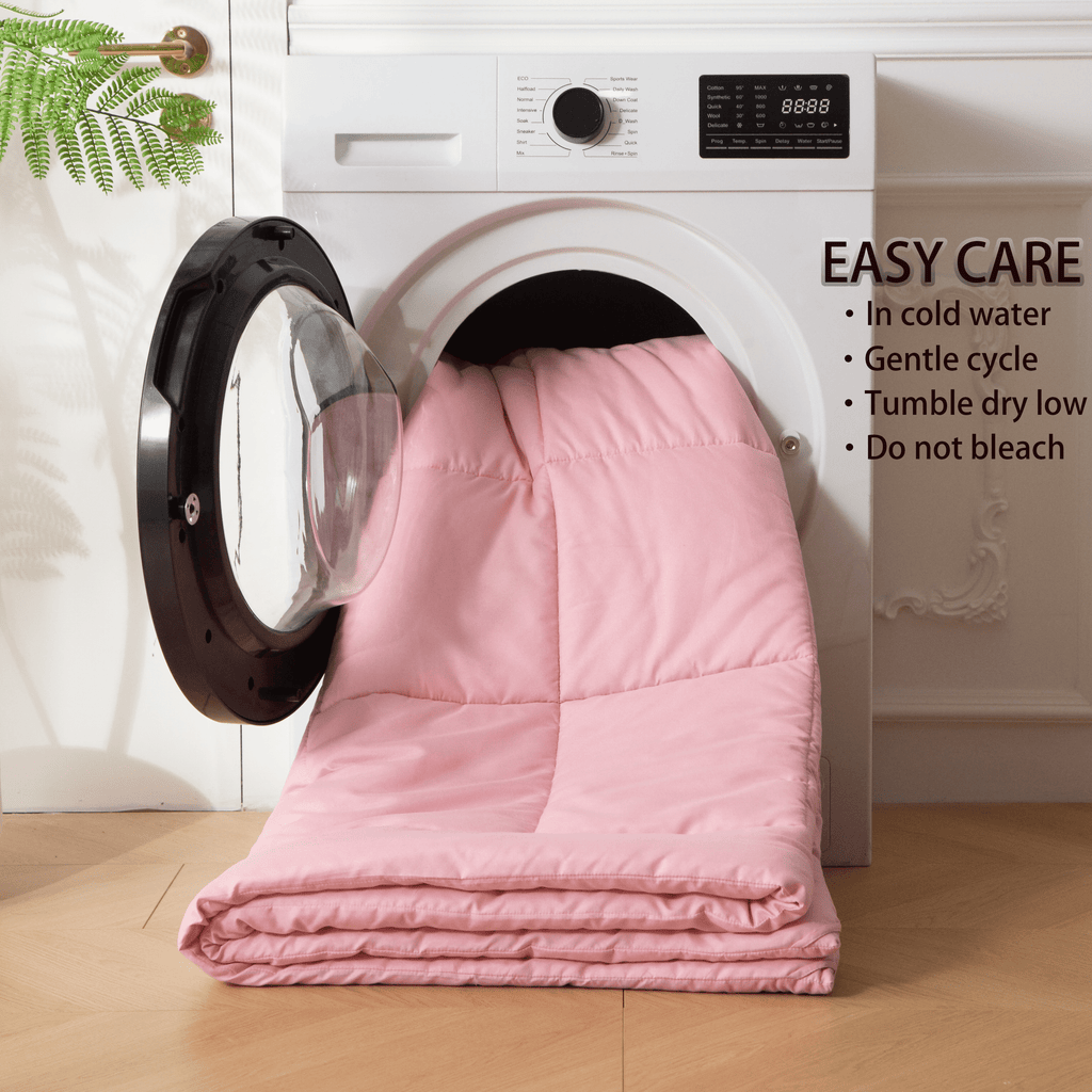 Heavyweight Warmth 7-Piece Queen Size Comforter Set,Pink Reversible Bed in a Bag,All Season Solid Bedding Set with Sheets,Pillowcases & ... - All-Season Down Alternative Comforter Insert Detail