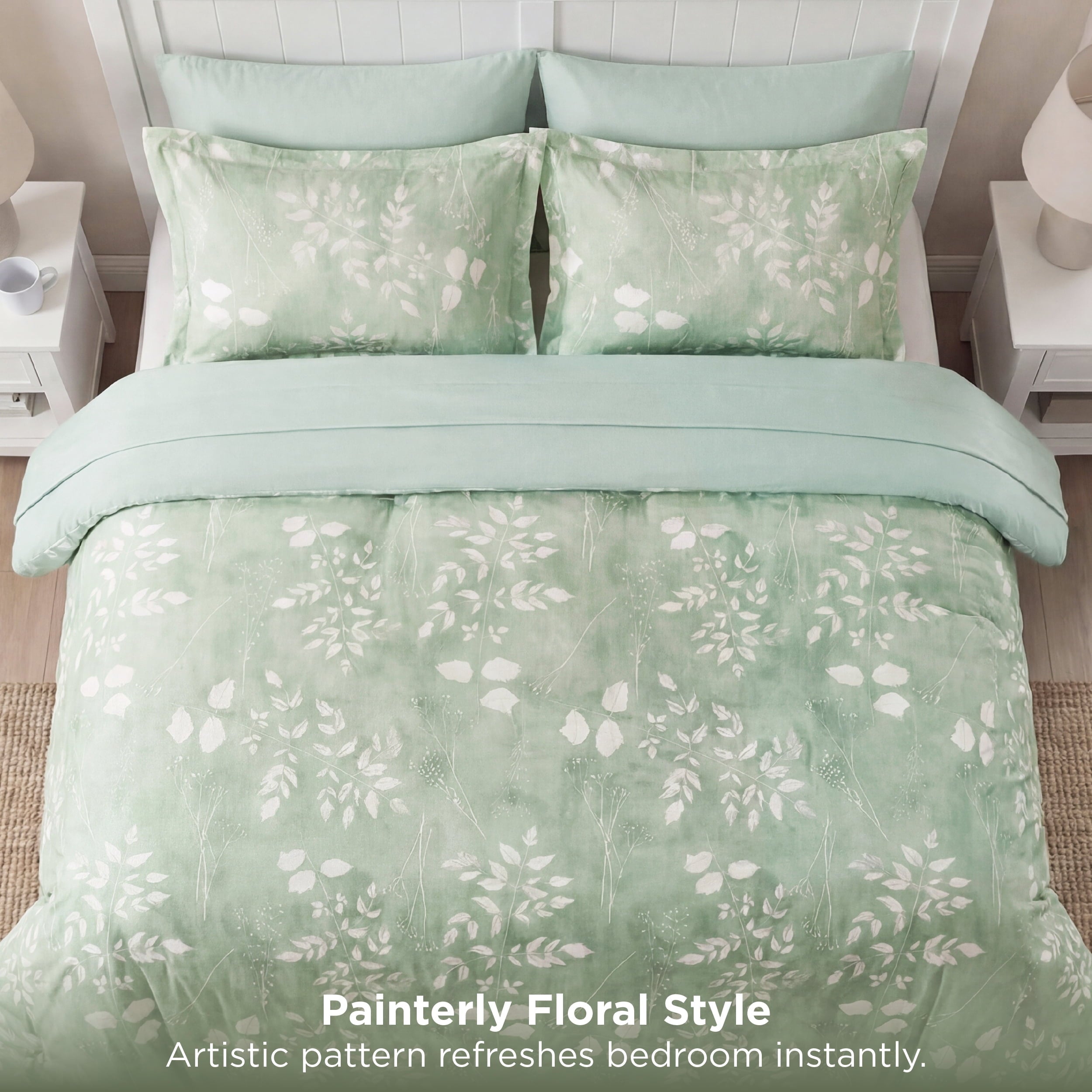 Luxurious Quilted Queen Comforter Set Sage Green, Bed in a Bag Queen Size Bedding, 7-Pieces Botanical Flowers Spring Comforter, Sheets,... - All-Season Down Alternative Comforter Insert Detail