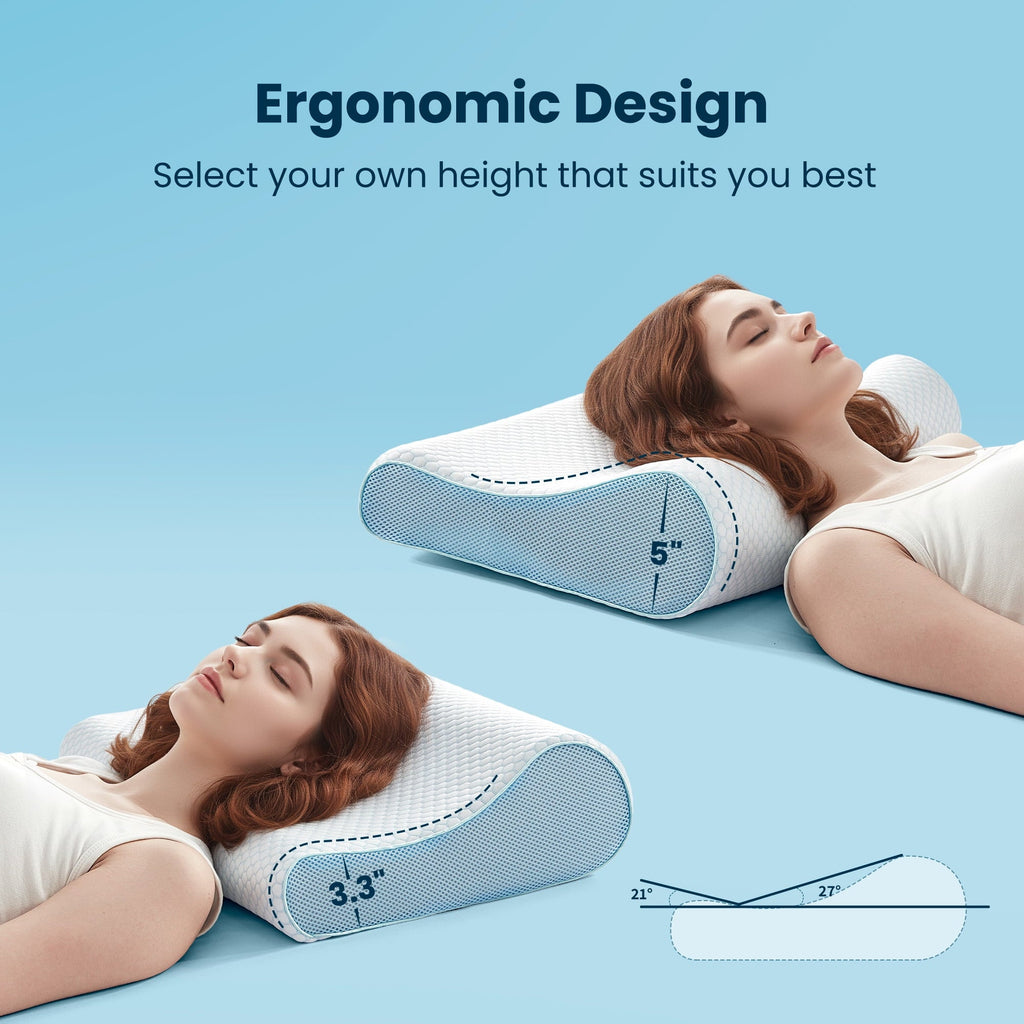 Ergonomic Memory Foam Standard Cooling Memory Foam Pillow, Ergonomic Adjustable Orthopedic Contour Bed Pillows Neck Support for Side Back S... - Orthopedic Shredded Foam Bed Pillow Set Detail